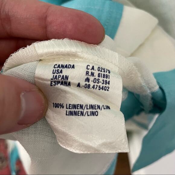 Escada Sport Linen Blouse Button Down Stripe Blue White L EUC - Picture 9 of 15